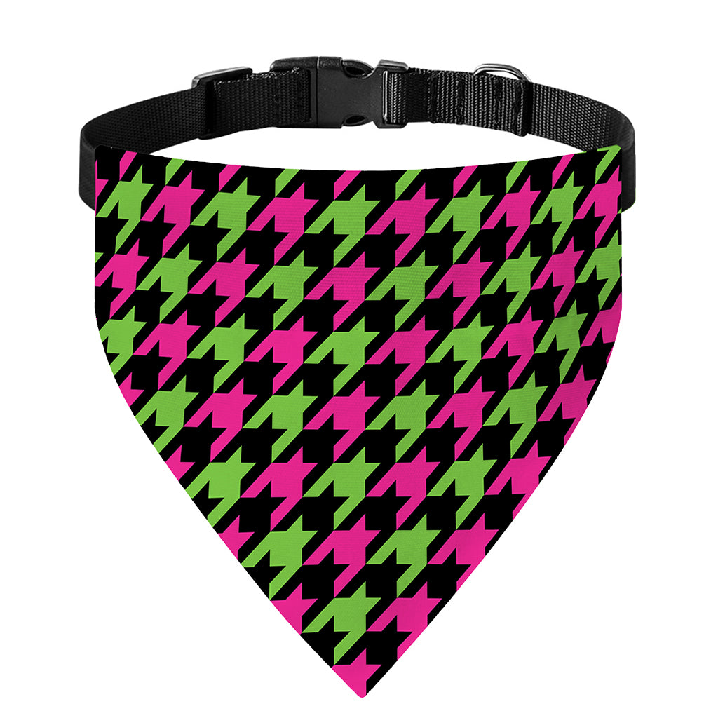 Pink And Green Houndstooth Pattern Print Over The Collar Dog Bandana