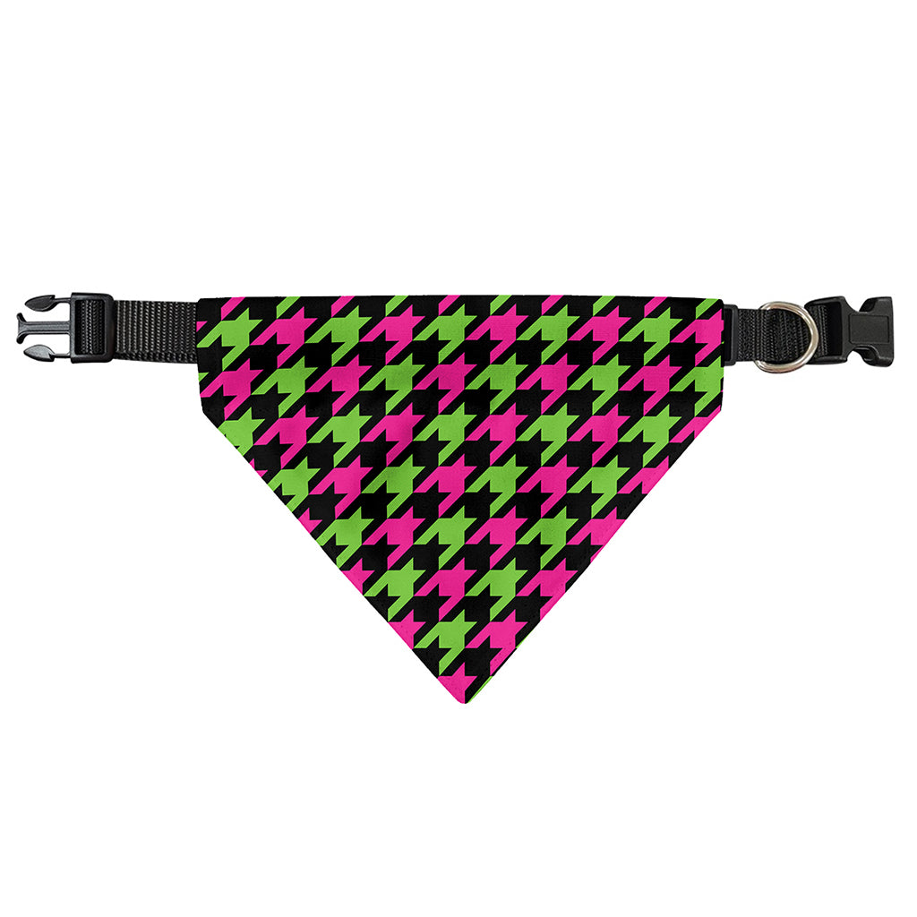 Pink And Green Houndstooth Pattern Print Over The Collar Dog Bandana