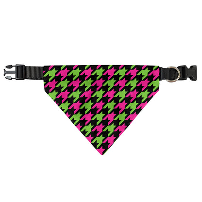 Pink And Green Houndstooth Pattern Print Over The Collar Dog Bandana