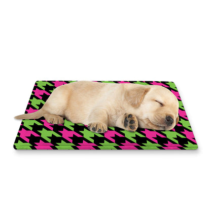 Pink And Green Houndstooth Pattern Print Pet Cooling Mat Cover
