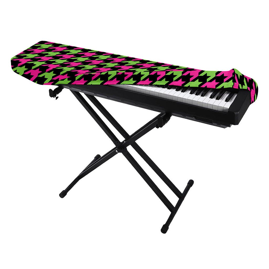 Pink And Green Houndstooth Pattern Print Piano Keyboard Cover