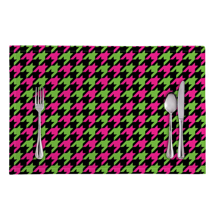 Pink And Green Houndstooth Pattern Print Placemat
