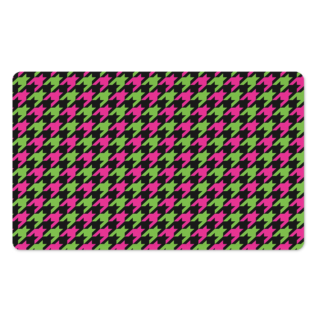 Pink And Green Houndstooth Pattern Print Polyester Doormat