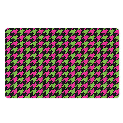 Pink And Green Houndstooth Pattern Print Polyester Doormat