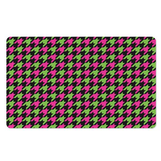 Pink And Green Houndstooth Pattern Print Polyester Doormat