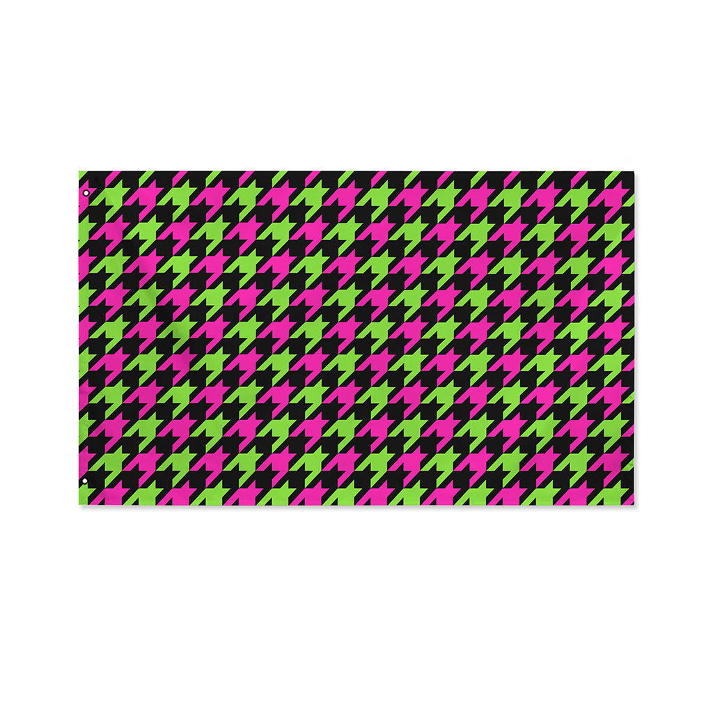 Pink And Green Houndstooth Pattern Print Polyester Flag