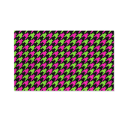 Pink And Green Houndstooth Pattern Print Polyester Flag