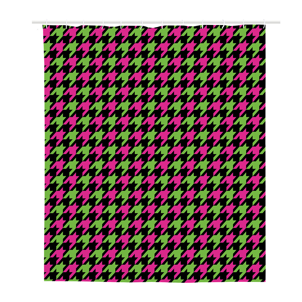 Pink And Green Houndstooth Pattern Print Polyester Shower Curtain