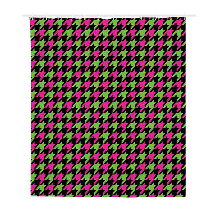 Pink And Green Houndstooth Pattern Print Polyester Shower Curtain