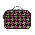 Pink And Green Houndstooth Pattern Print Portable Lunch Bag