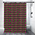 Pink And Green Houndstooth Pattern Print Premium Shower Curtain
