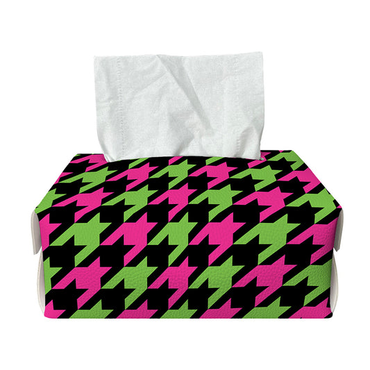 Pink And Green Houndstooth Pattern Print Rectangle Tissue Box Cover