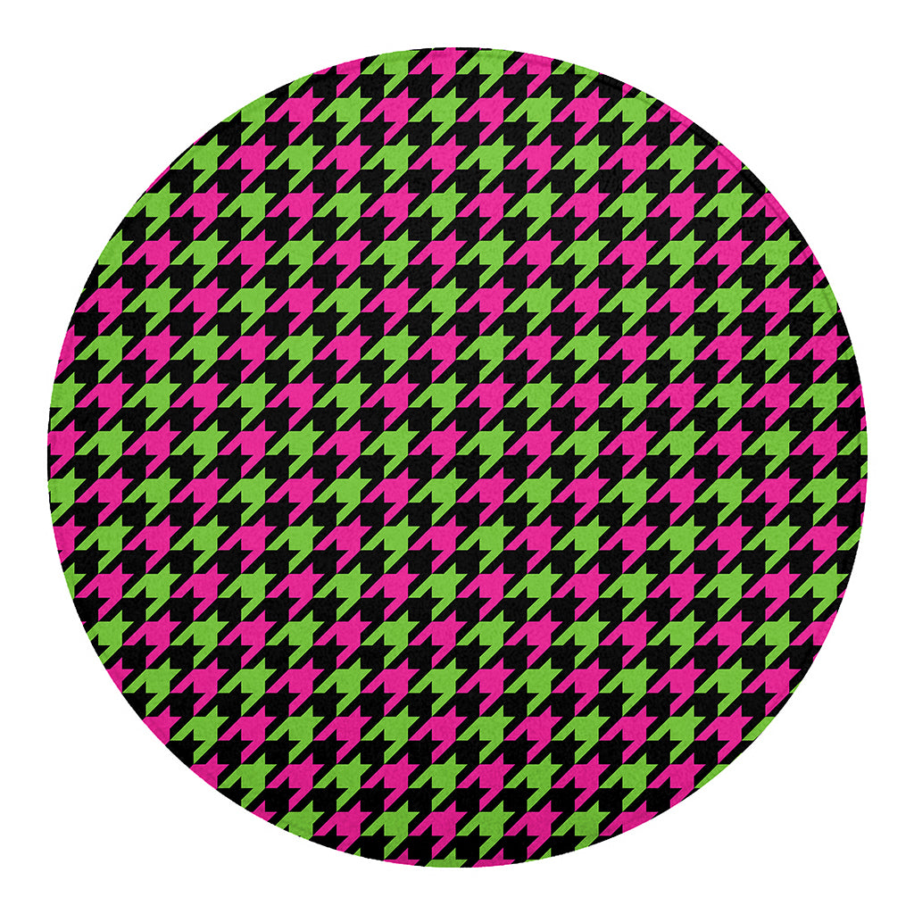 Pink And Green Houndstooth Pattern Print Round Blanket