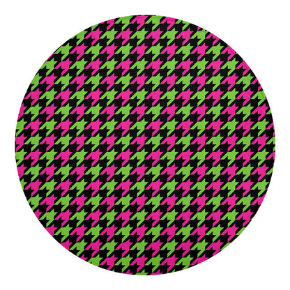 Pink And Green Houndstooth Pattern Print Round Blanket