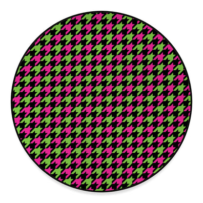 Pink And Green Houndstooth Pattern Print Round Floor Mat