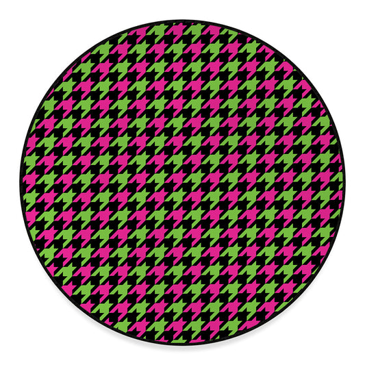 Pink And Green Houndstooth Pattern Print Round Floor Mat