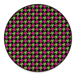 Pink And Green Houndstooth Pattern Print Round Floor Mat