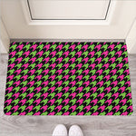 Pink And Green Houndstooth Pattern Print Rubber Doormat