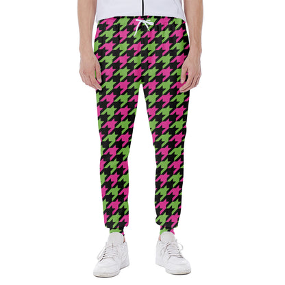 Pink And Green Houndstooth Pattern Print Scuba Joggers