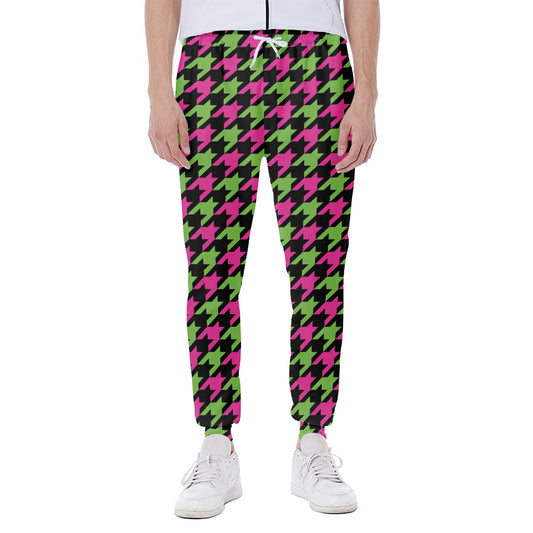 Pink And Green Houndstooth Pattern Print Scuba Joggers