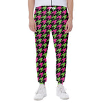 Pink And Green Houndstooth Pattern Print Scuba Joggers