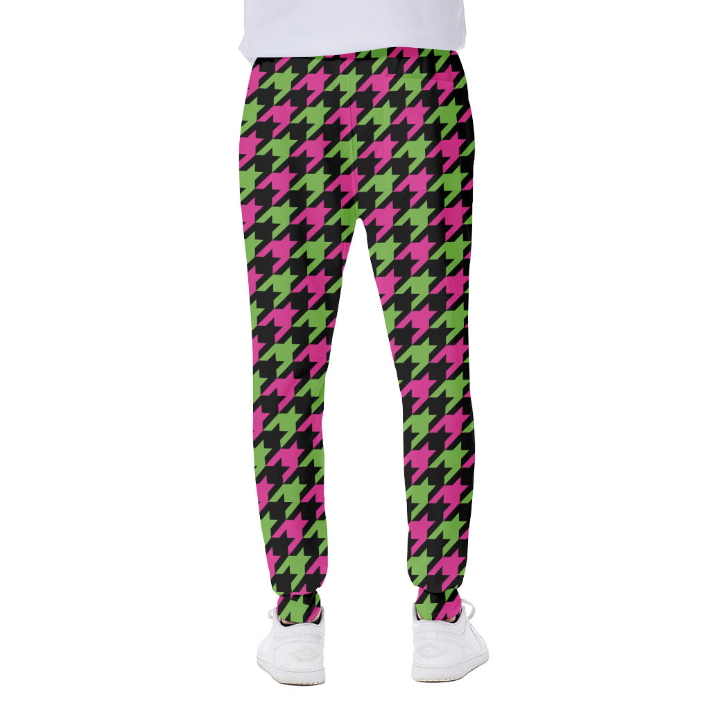 Pink And Green Houndstooth Pattern Print Scuba Joggers