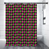 Pink And Green Houndstooth Pattern Print Shower Curtain