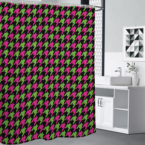 Pink And Green Houndstooth Pattern Print Shower Curtain