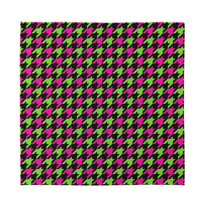 Pink And Green Houndstooth Pattern Print Silk Bandana