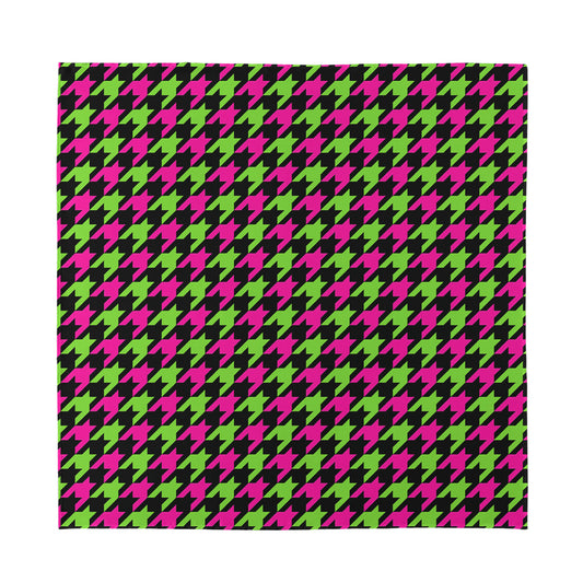 Pink And Green Houndstooth Pattern Print Silk Bandana