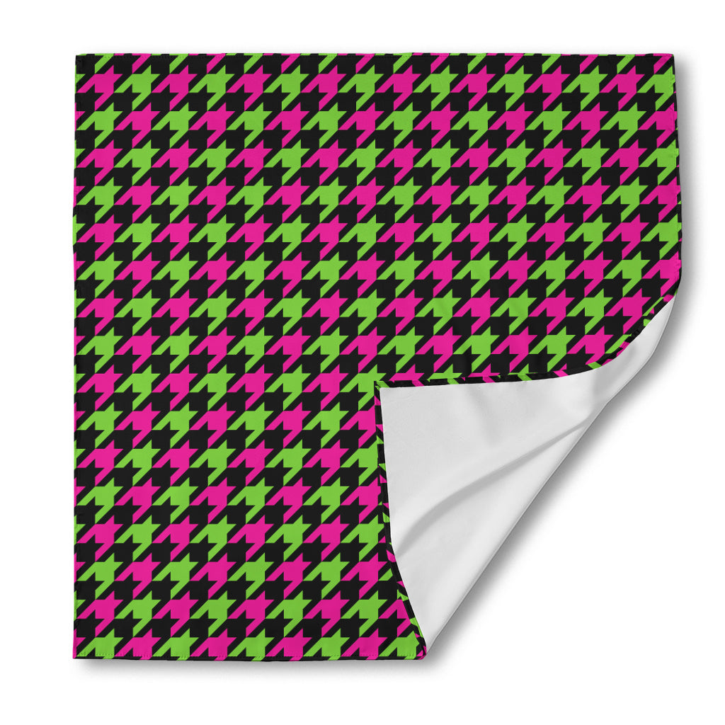 Pink And Green Houndstooth Pattern Print Silk Bandana