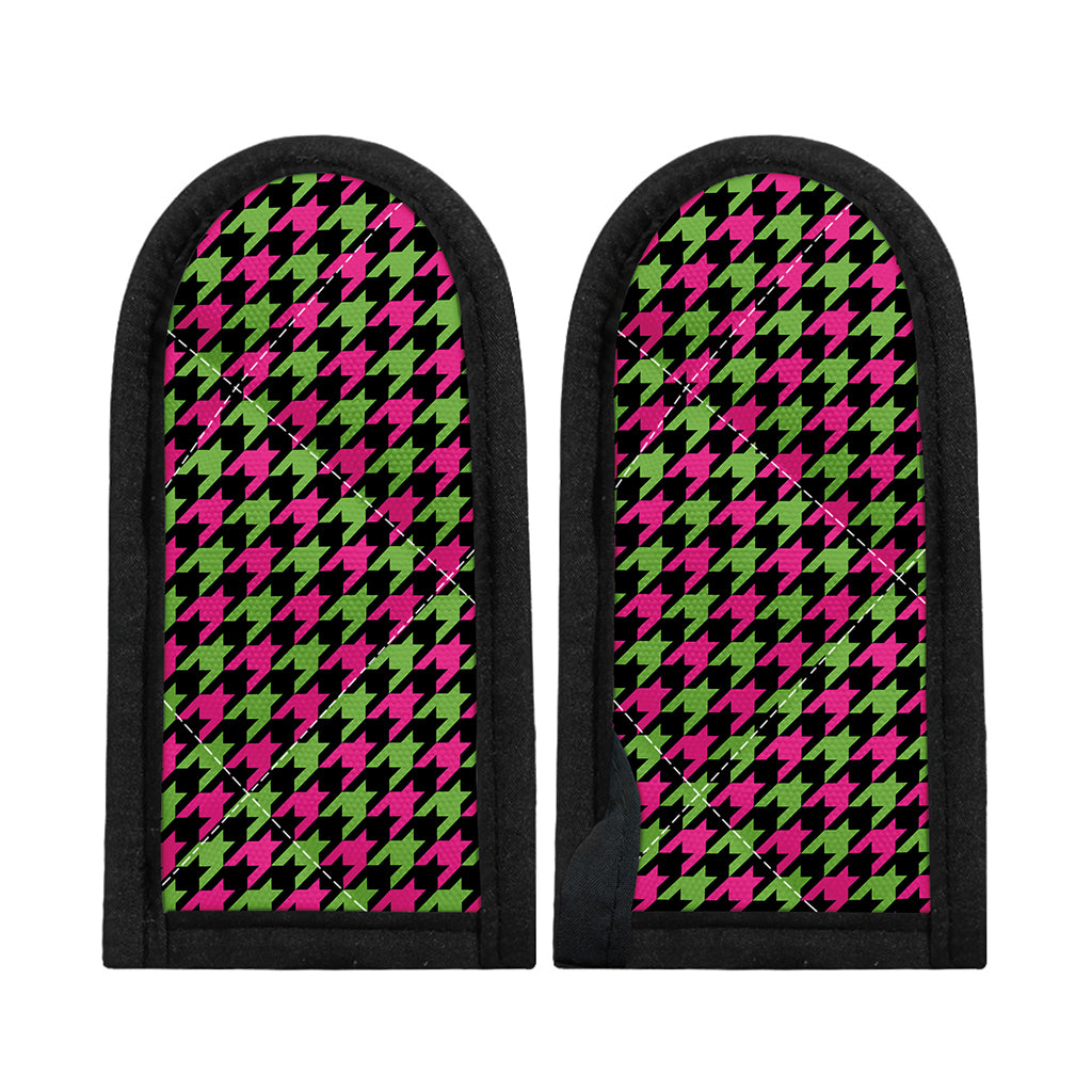 Pink And Green Houndstooth Pattern Print Skillet Handle Cover
