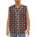 Pink And Green Houndstooth Pattern Print Sleeveless Baseball Jersey