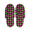 Pink And Green Houndstooth Pattern Print Slippers