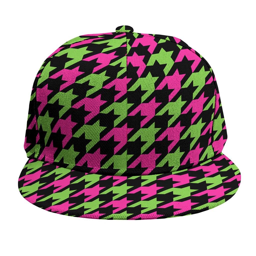 Pink And Green Houndstooth Pattern Print Snapback Cap