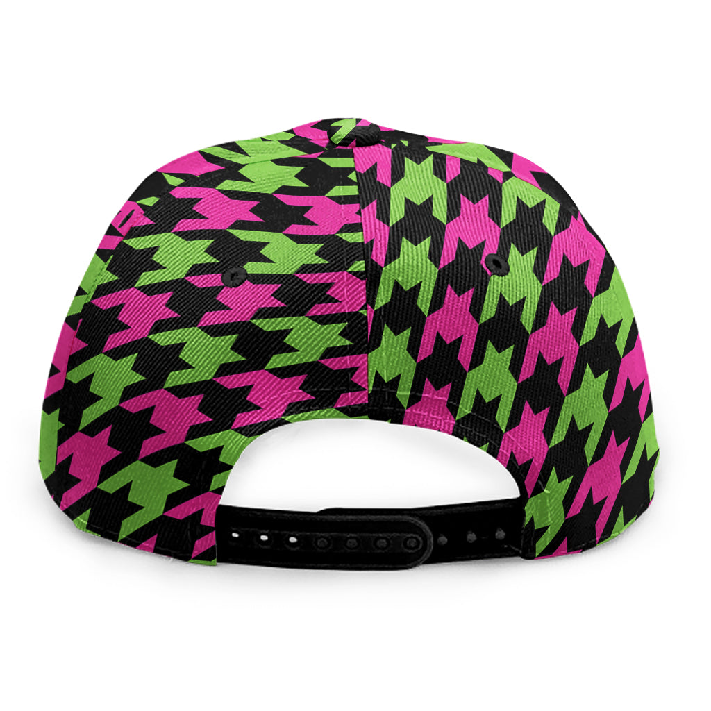 Pink And Green Houndstooth Pattern Print Snapback Cap
