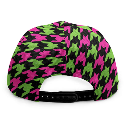 Pink And Green Houndstooth Pattern Print Snapback Cap
