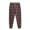 Pink And Green Houndstooth Pattern Print Sweatpants
