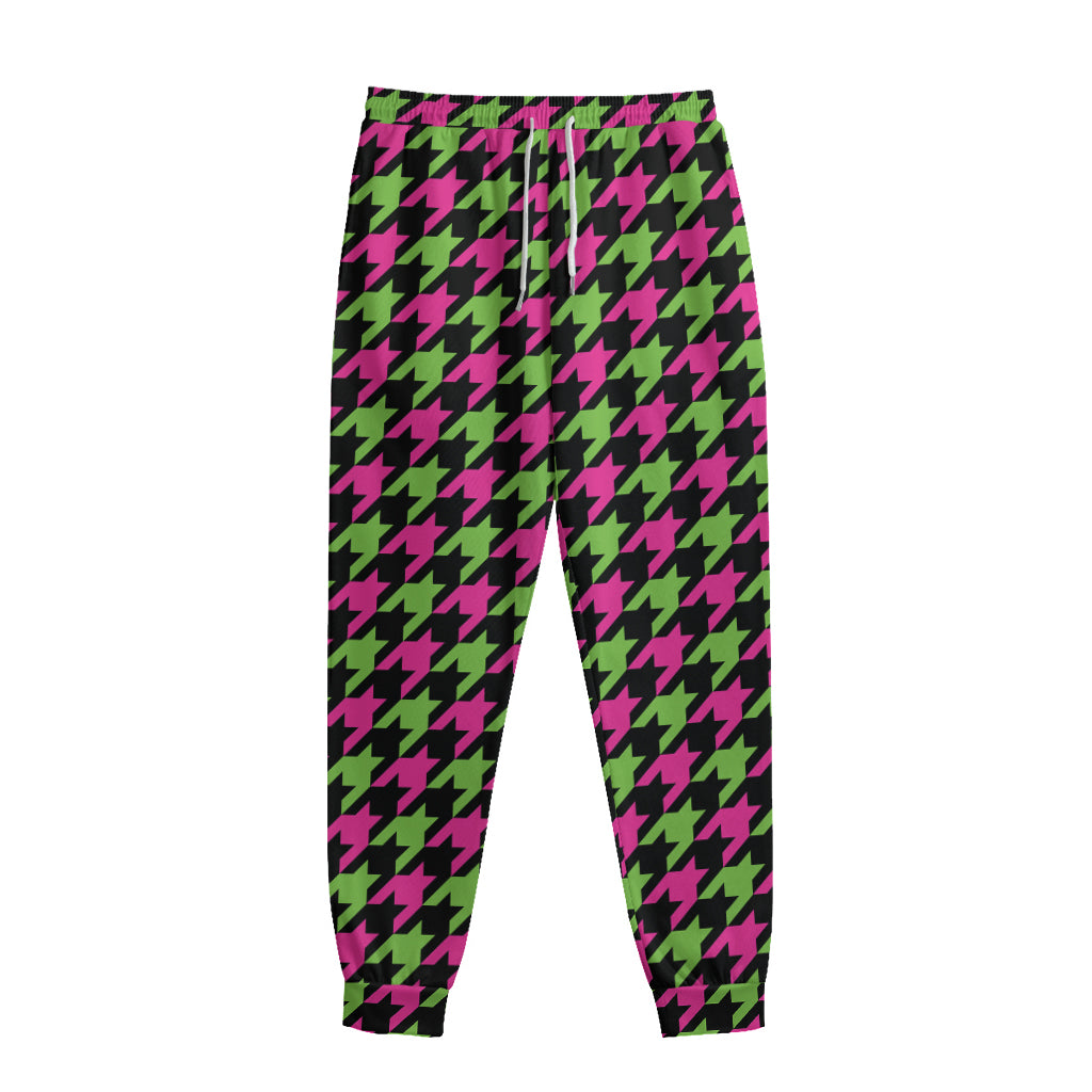 Pink And Green Houndstooth Pattern Print Sweatpants