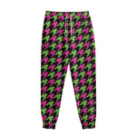 Pink And Green Houndstooth Pattern Print Sweatpants