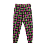 Pink And Green Houndstooth Pattern Print Sweatpants