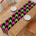 Pink And Green Houndstooth Pattern Print Table Runner