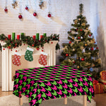 Pink And Green Houndstooth Pattern Print Tablecloth