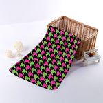 Pink And Green Houndstooth Pattern Print Towel
