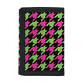Pink And Green Houndstooth Pattern Print Trifold Wallet