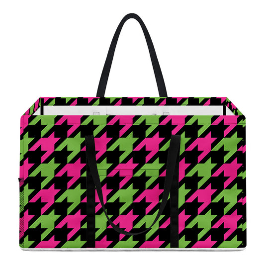Pink And Green Houndstooth Pattern Print Utility Tote Bag