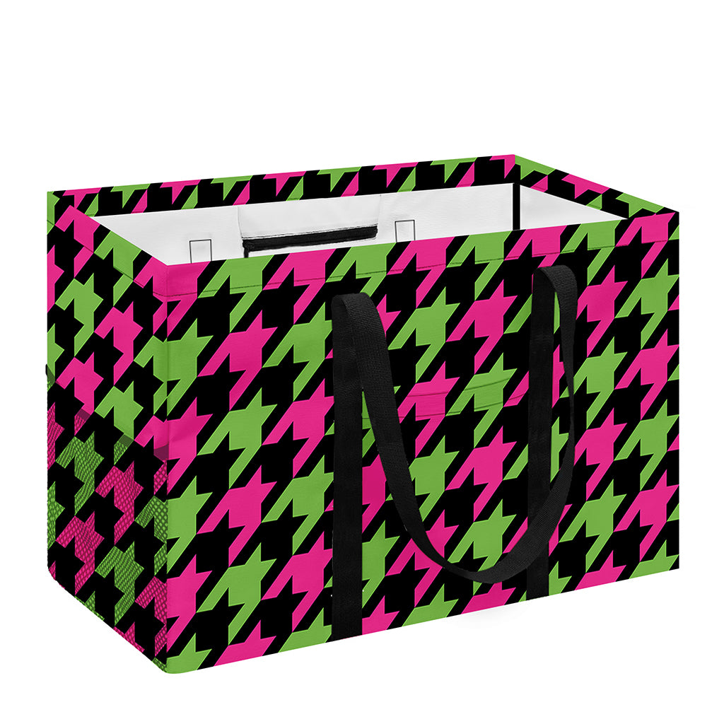 Pink And Green Houndstooth Pattern Print Utility Tote Bag
