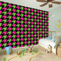 Pink And Green Houndstooth Pattern Print Wall Sticker
