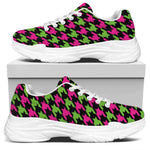Pink And Green Houndstooth Pattern Print White Chunky Shoes