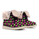 Pink And Green Houndstooth Pattern Print Winter Boots